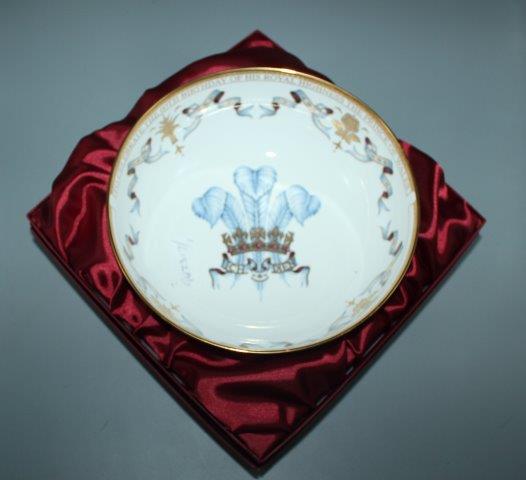 Crown Derby commemorative bowl, 60th birthday Prince Charles